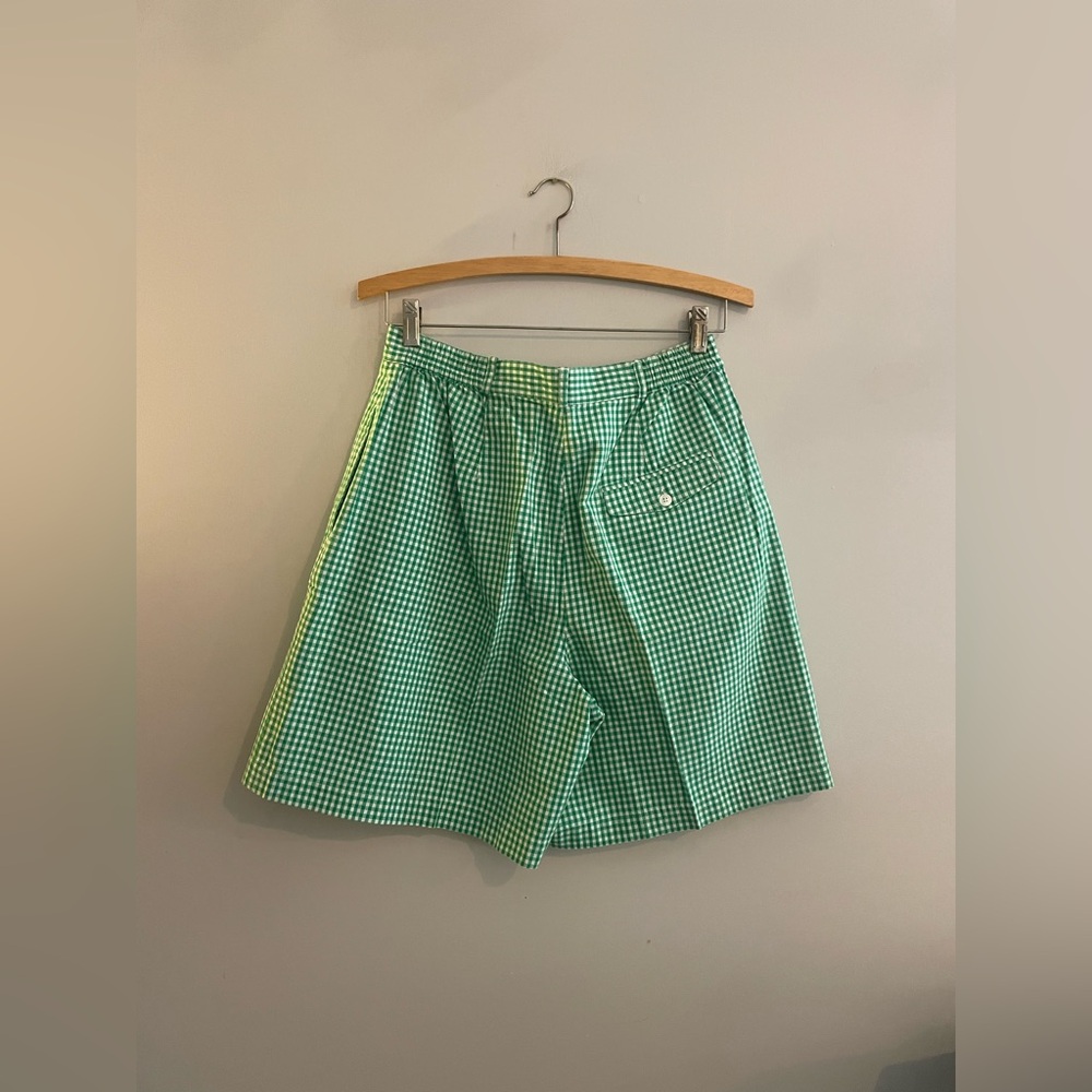 Vintage Karen Scott 100% Cotton Plaid Gingham Green High Waisted Shorts - Picture 9 of 9